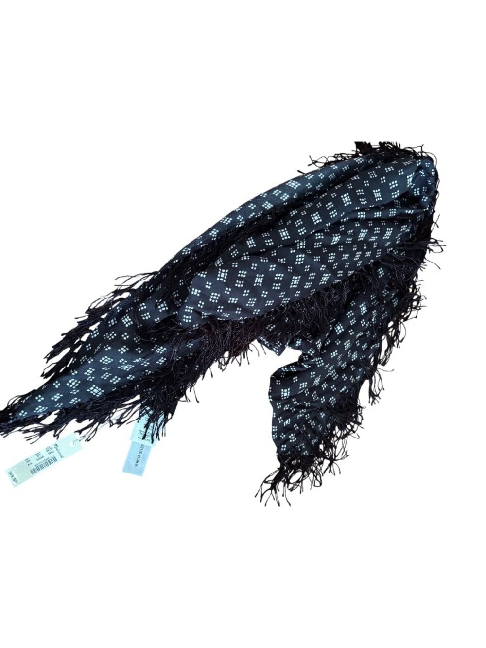Madewell Navy Diamond Shape Fringe Scarf  Wrap Viscose Silk Lightweight NWT